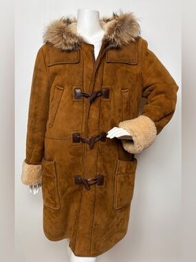 Archival Miu Miu F/W 2006 Camel Suede Shearling Duffle Coat Coyote Fur Hood